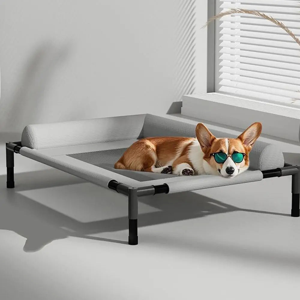 Mesh Elevated Dog Bed with Pillow Breathable Patio Sunbathing