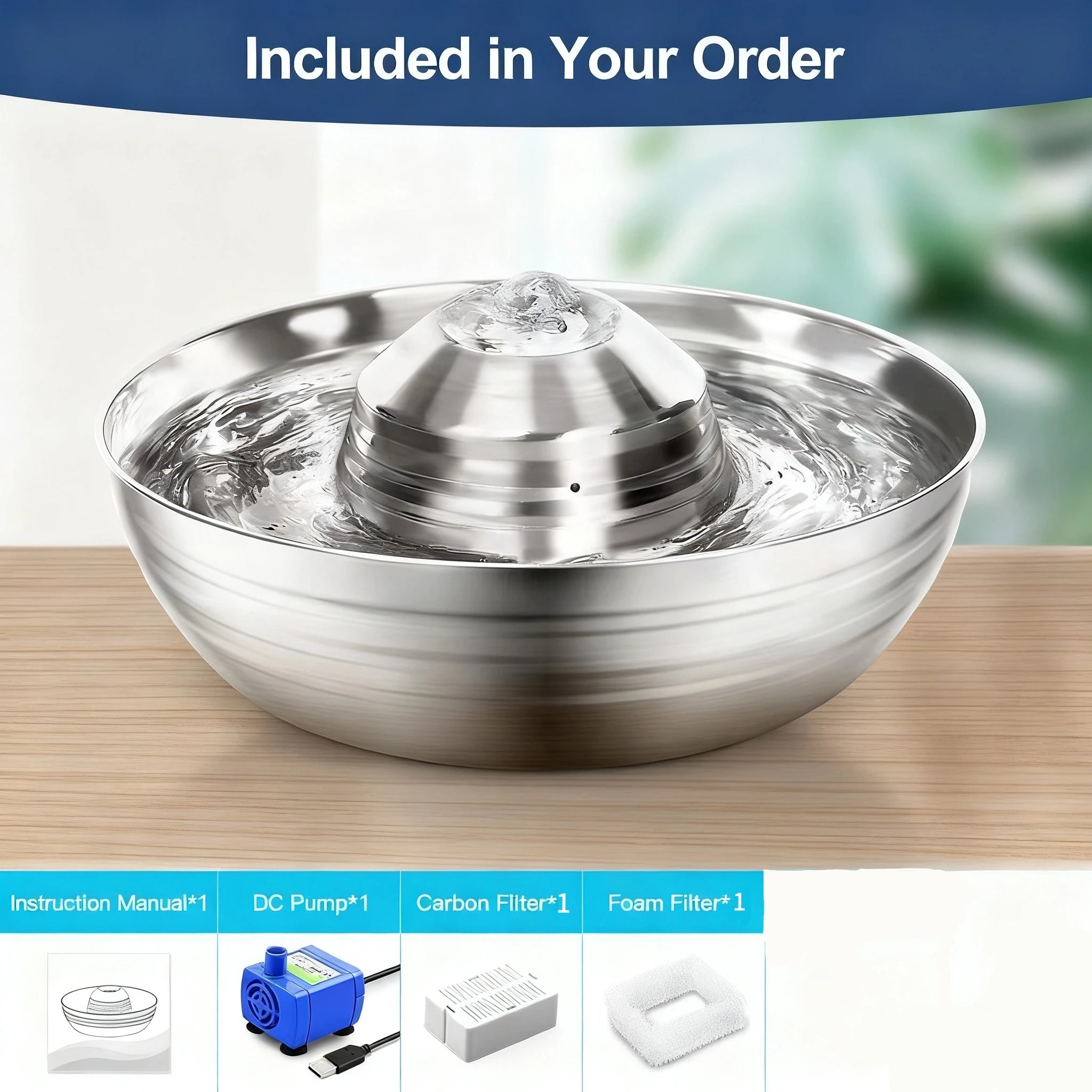 Stainless steel timed cat feeder dispenser bowl with central cap and smooth outer finish