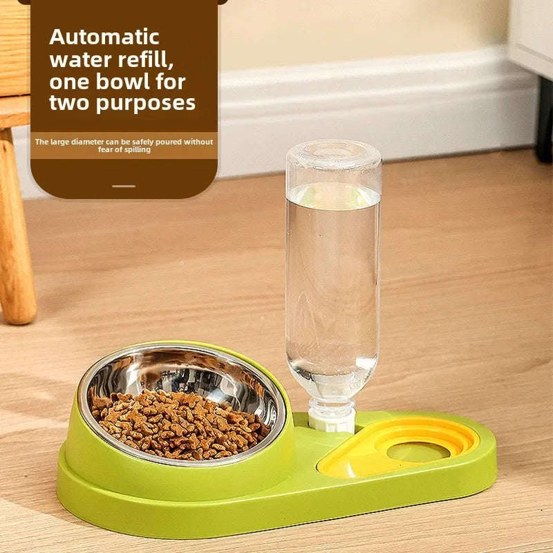 Double Bowl Pet Feeder with Auto-Refill Water Dispenser