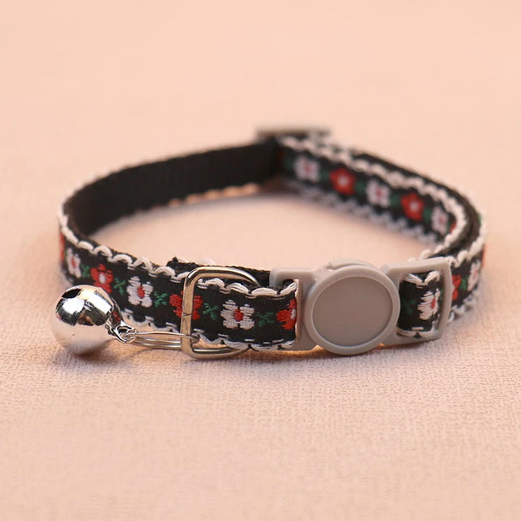 Floral Embroidered Cat Collar Durable Lace Bell Premium
