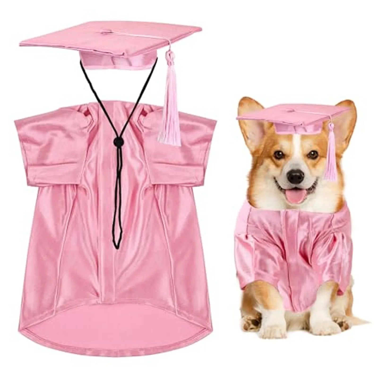 Pink pet graduation costume set with mortarboard hat and tassel