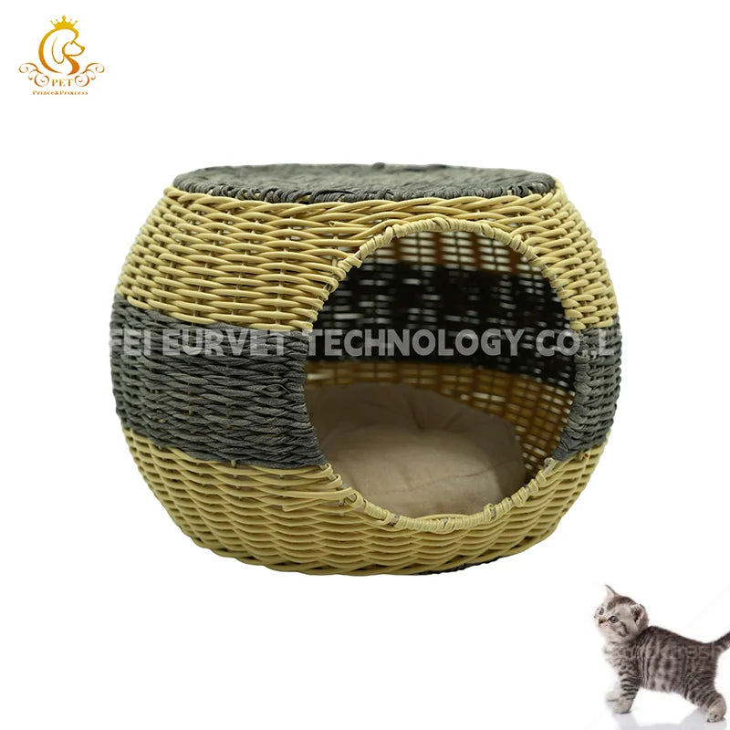 Rattan Pet House for Small Dogs Cats Cute Animal Home