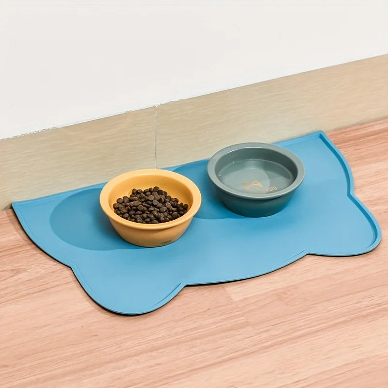 Thin Silicone Waterproof Cat Food Mat with Raised Edge
