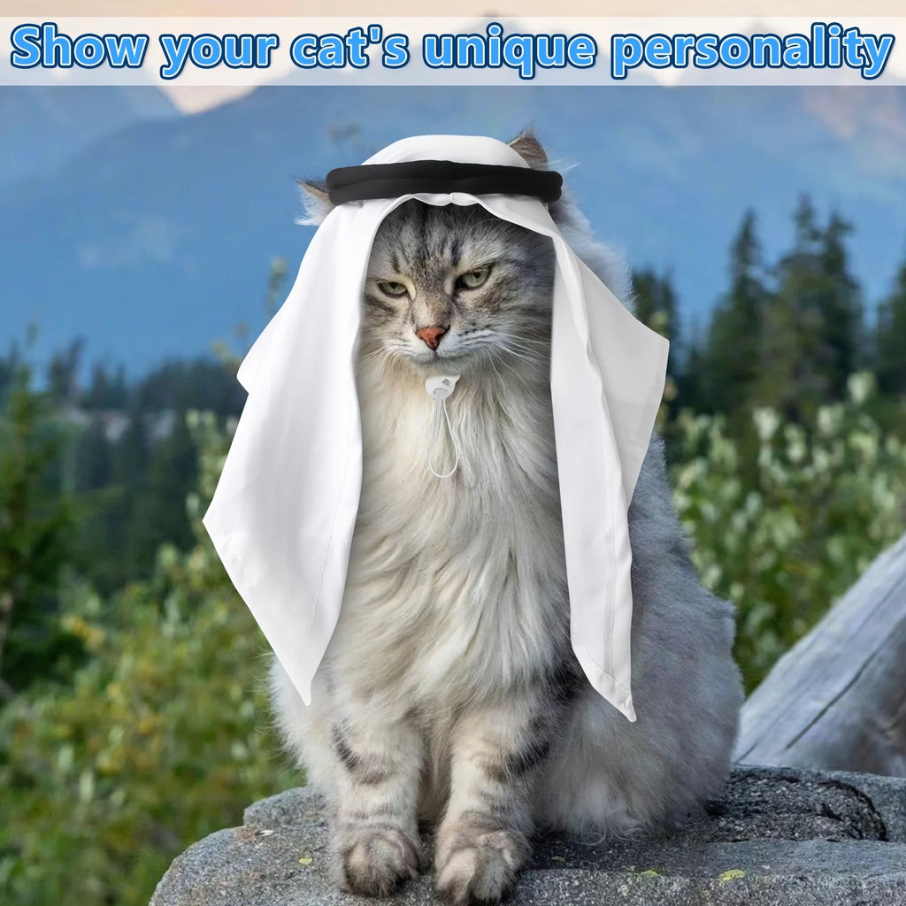 Pet headscarf costume hat for cats and dogs, black cap with white draped veil