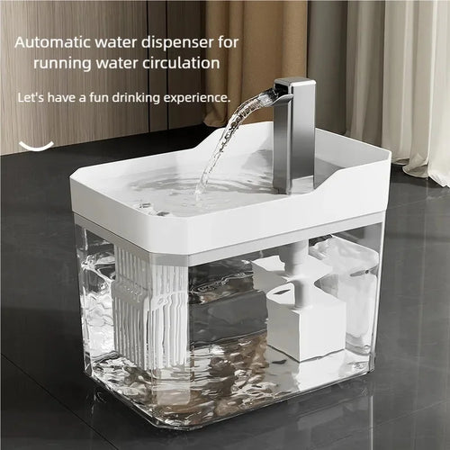 1.5L Transparent Cat Water Fountain Quiet Auto Power Off