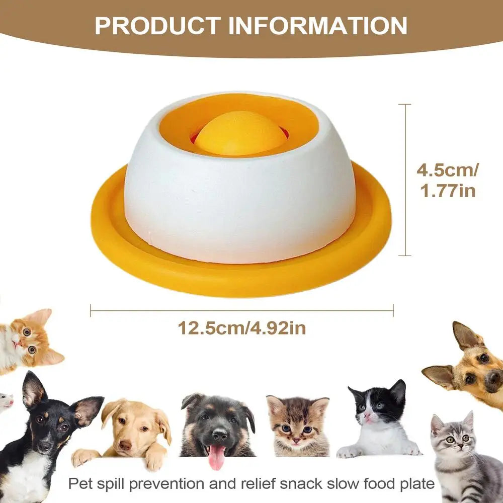 Yellow-and-white slow feeder puzzle toy with orange insert and textured top rim
