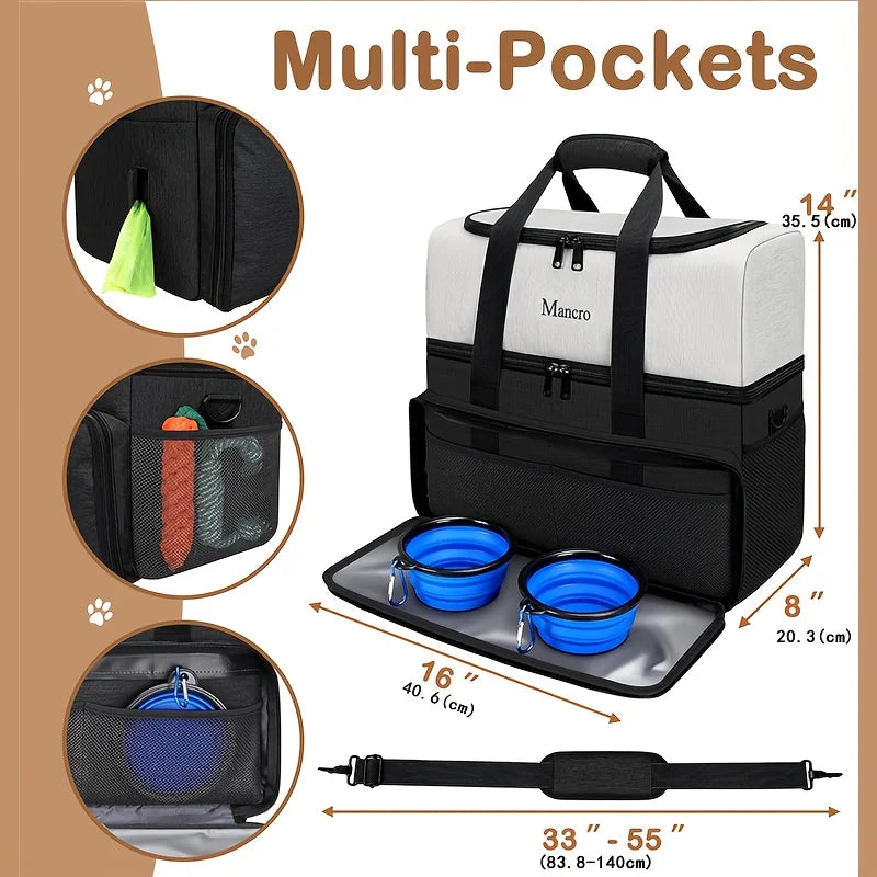 Dual Layer Dog Travel Bag with Collapsible Bowls