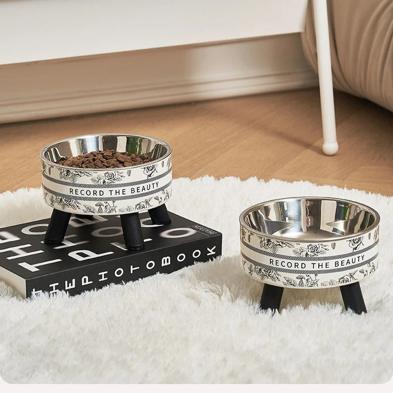 High-Foot Stainless Steel Pet Bowl with Neck Protection