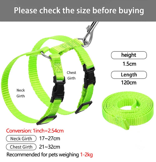 Adjustable pet harness and leash set in lime green with black buckles and matching leash strap.