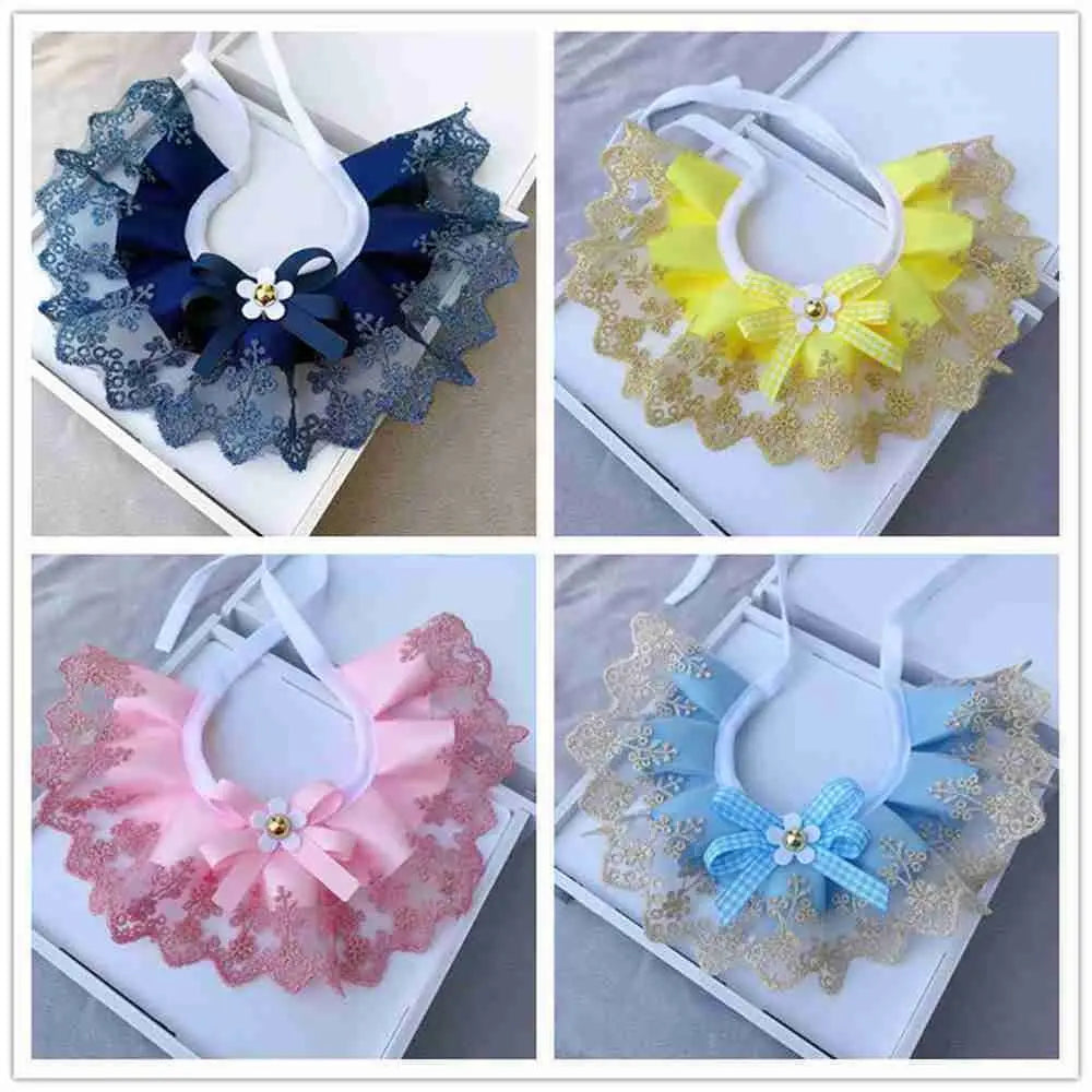 Lace mesh bowknot scarf collars, navy, yellow, pink, and light blue