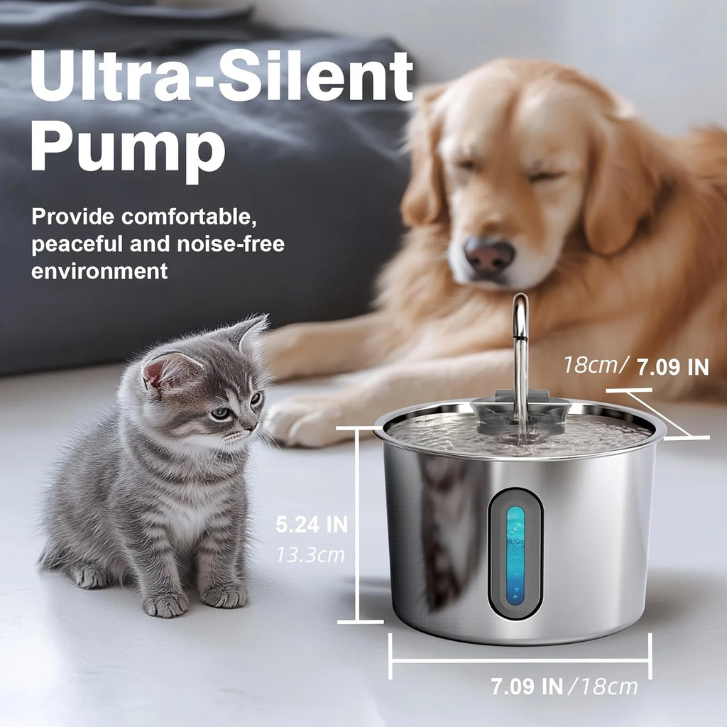 Stainless Steel 2.2L Cat Water Fountain Free Standing Filter