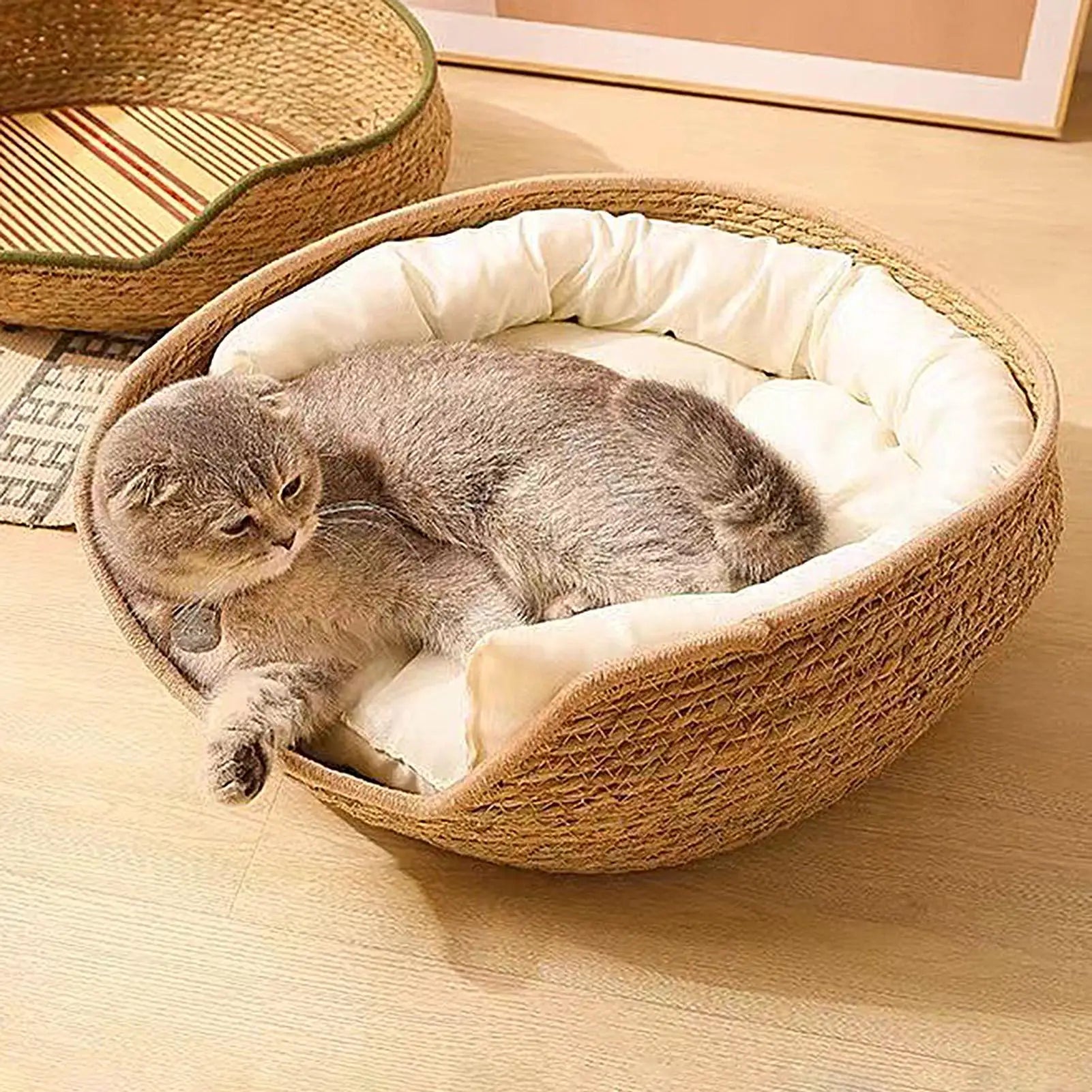 Round Cotton Rope Cat Basket Bed Indoor