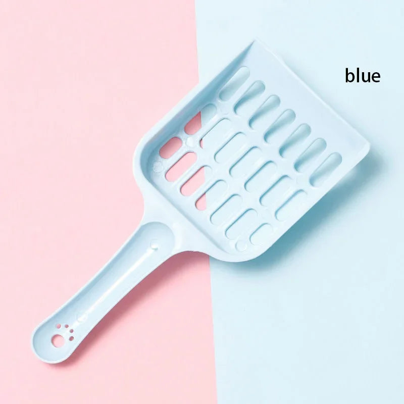 Blue cat litter sand scoop with perforated grid and long handle