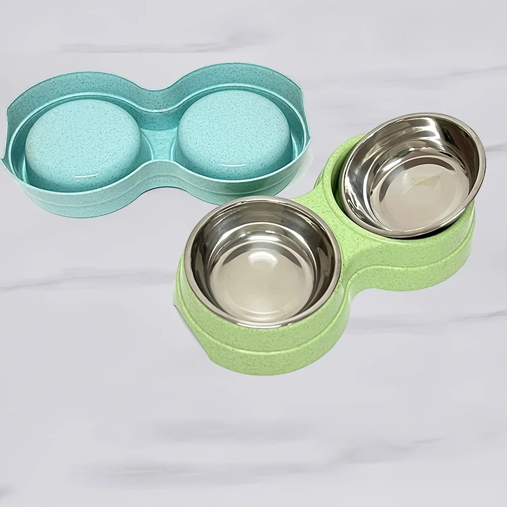 Dual Stainless Steel Double Pet Bowl with Non-Skid Base