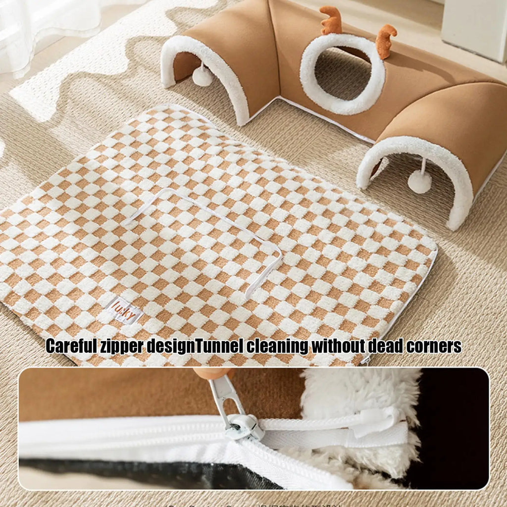 Cat Tunnel Play Bed Warm Foldable Indoor Plush Shelter