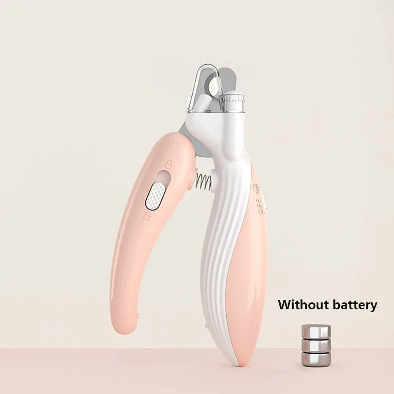 White and pink pet nail clipper with clear LED lamp