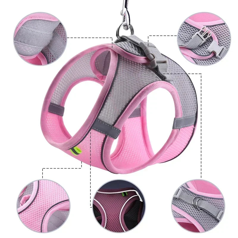 Dog Harness Leash Set Plaid Pattern Cute Adjustable No Pull Vest Small Medium