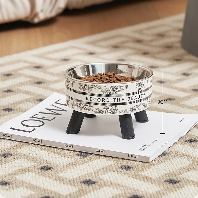 High-Foot Stainless Steel Pet Bowl with Neck Protection
