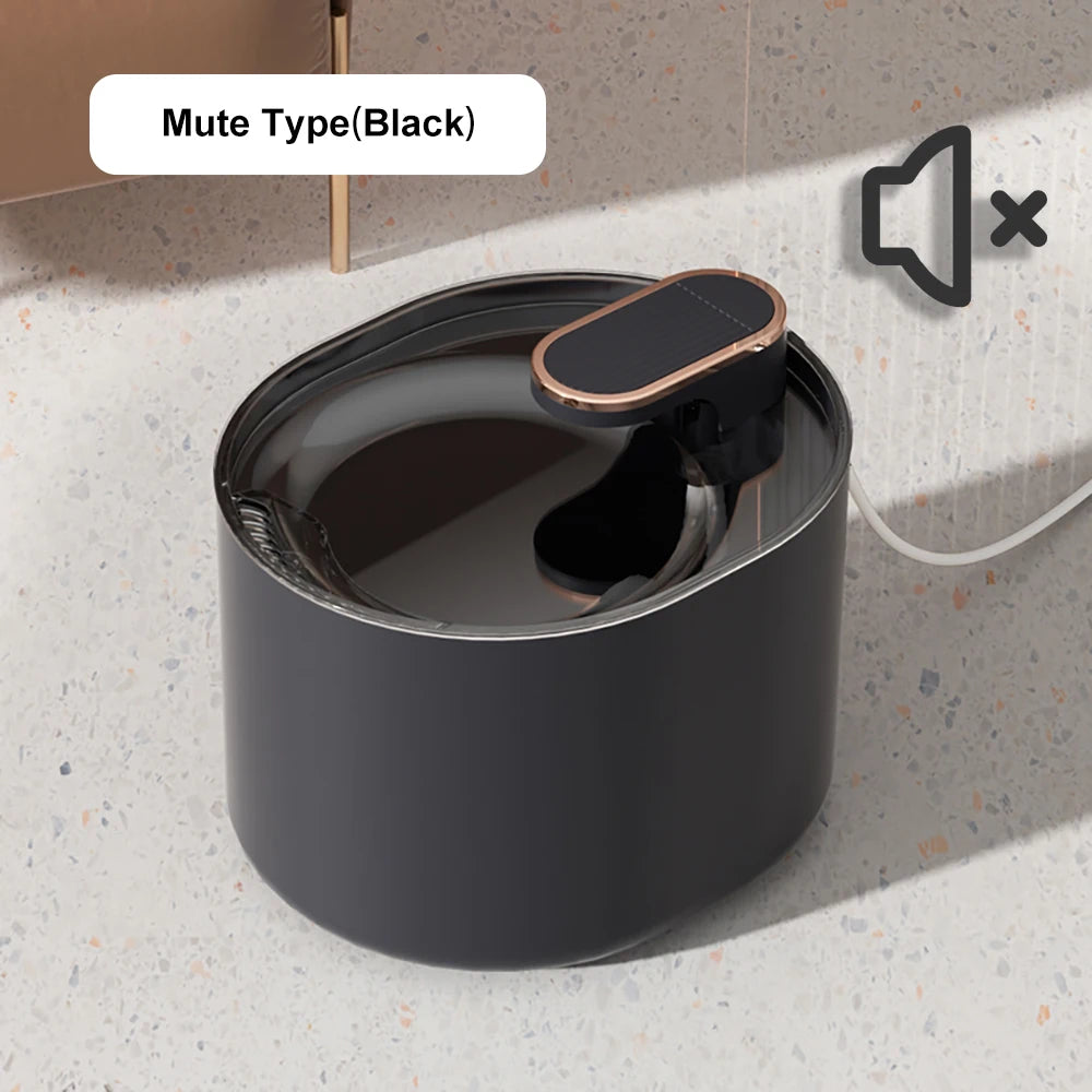 3L LED auto cat water fountain, black tank with arched pump lid and brown trim