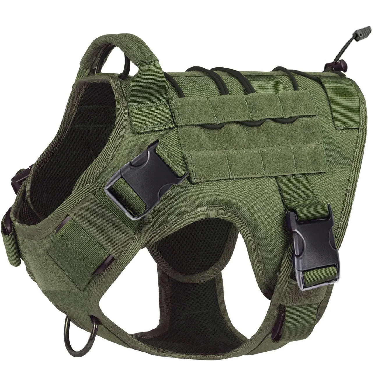 No-pull service dog harness vest with front handle and adjustable straps, army green