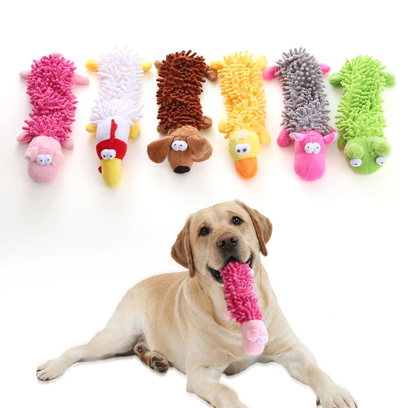 Squeaky Plush Mop Frog Hippo Teeth Grinding Toy for Dogs