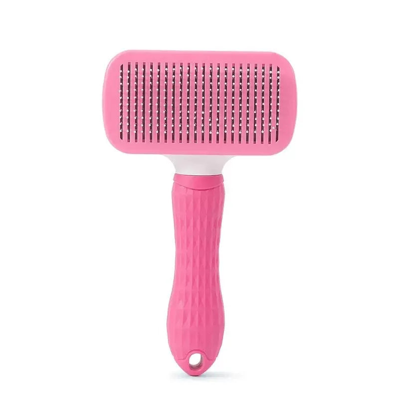 Pet grooming needle comb brush with pink head and pink textured handle