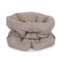 Beige waterproof anti-lick cat recovery collar with padded ruffled wrap and center tie