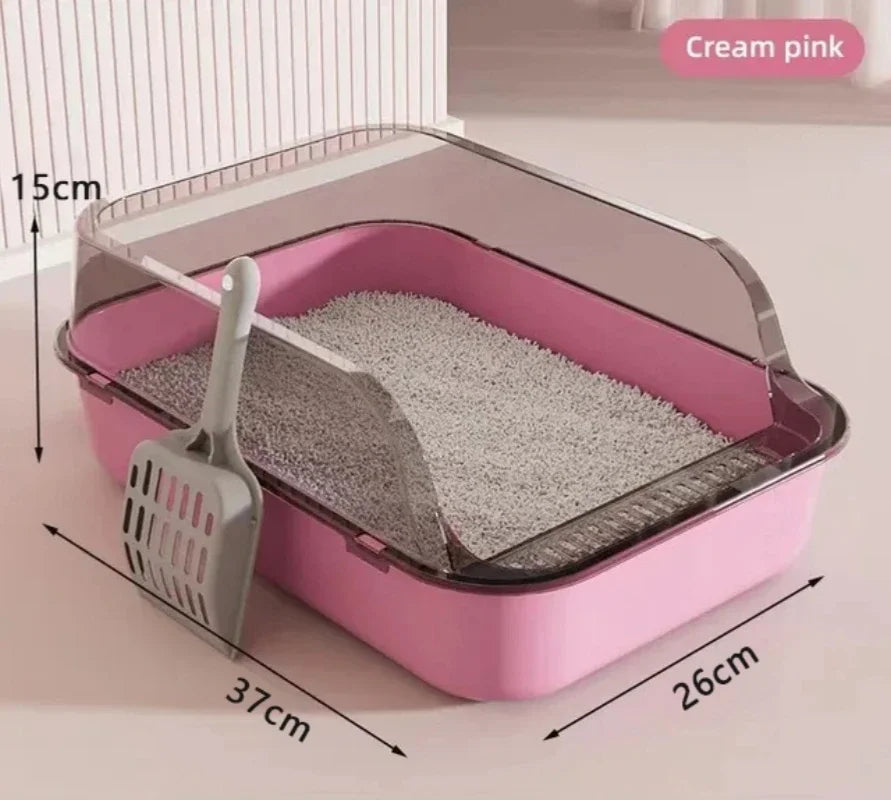 Semi-Enclosed Kitty Sandbox Cat Litter Box Splashproof Tray