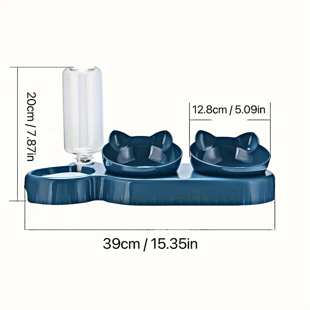 3-in-1 Pet Bowl with Gravity Water Bottle for Cats Neck Protection
