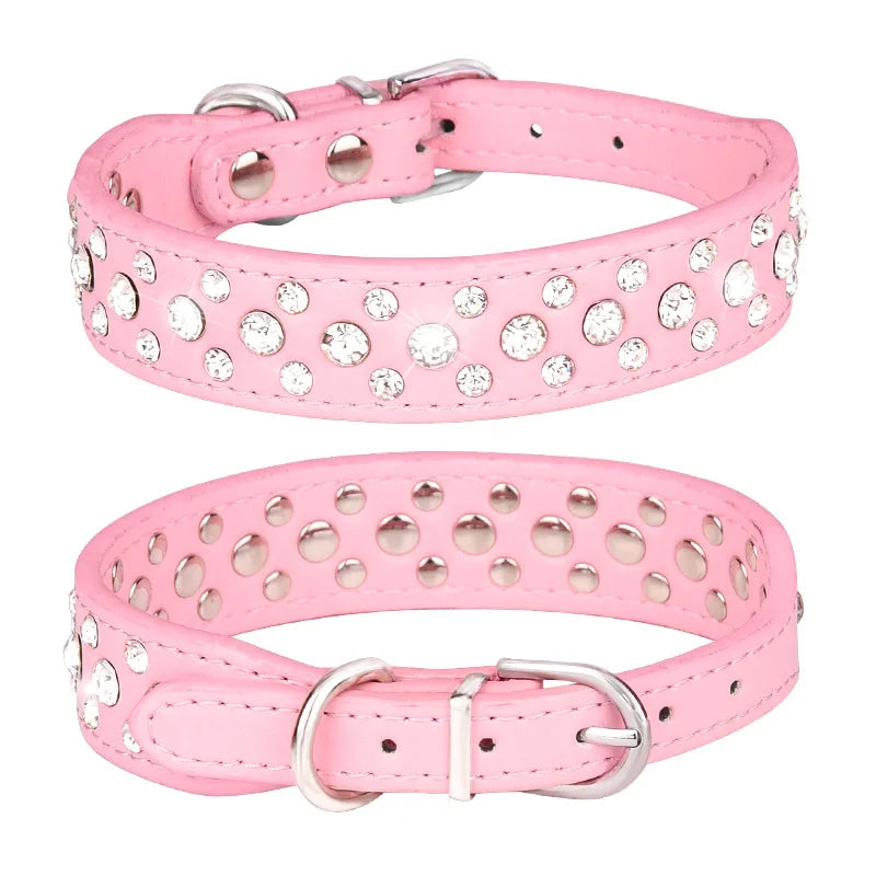 Rhinestone PU Cat Collar Adjustable Anti-Lost Small Dogs