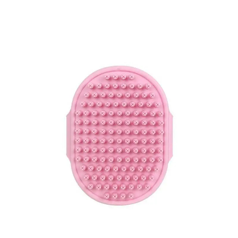 Silicone pet bath brush massage glove pad, pink, with raised grooming nubs