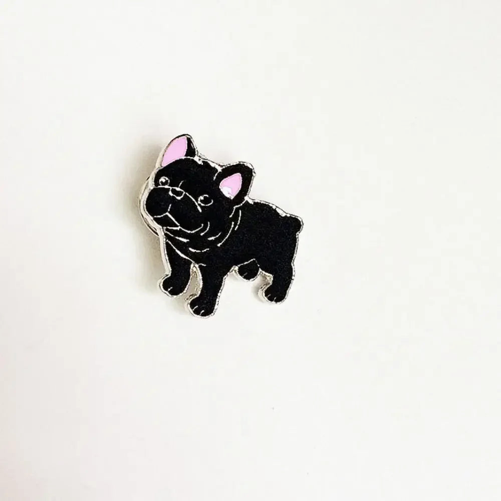 Cartoon dog enamel lapel pin, black dog with pink ears and white trim