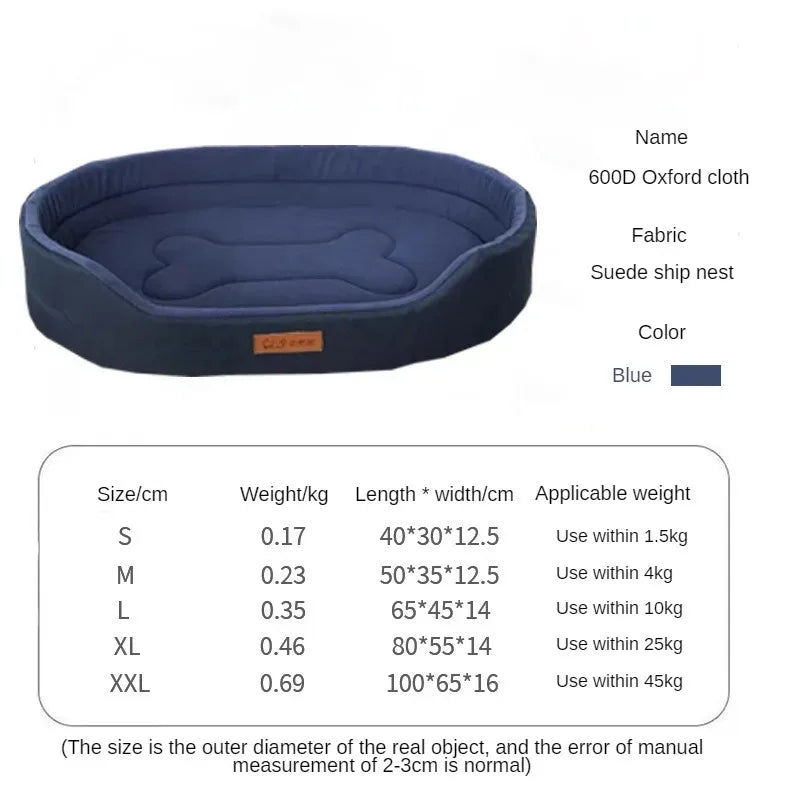 Blue medium dog sofa bed mat diagram: 600D Oxford cloth and suede nest