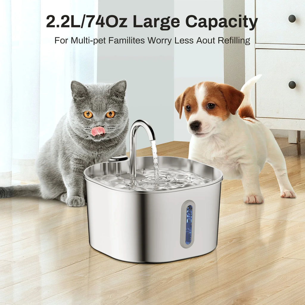 Stainless Steel 2.2L Cat Water Fountain Ultra Quiet Filter