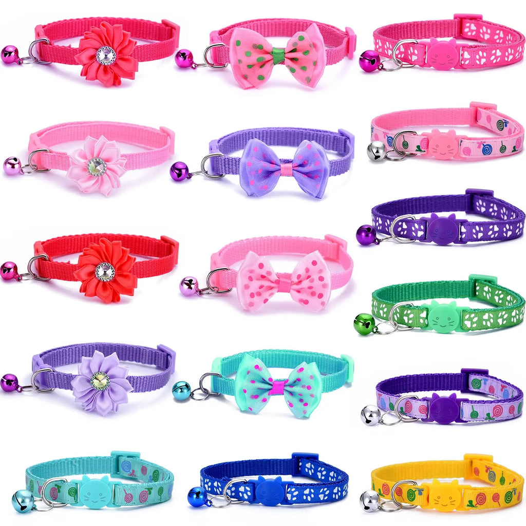 16Pcs Cute Cat Collars Bells Bow Design Kitten Girls Pack