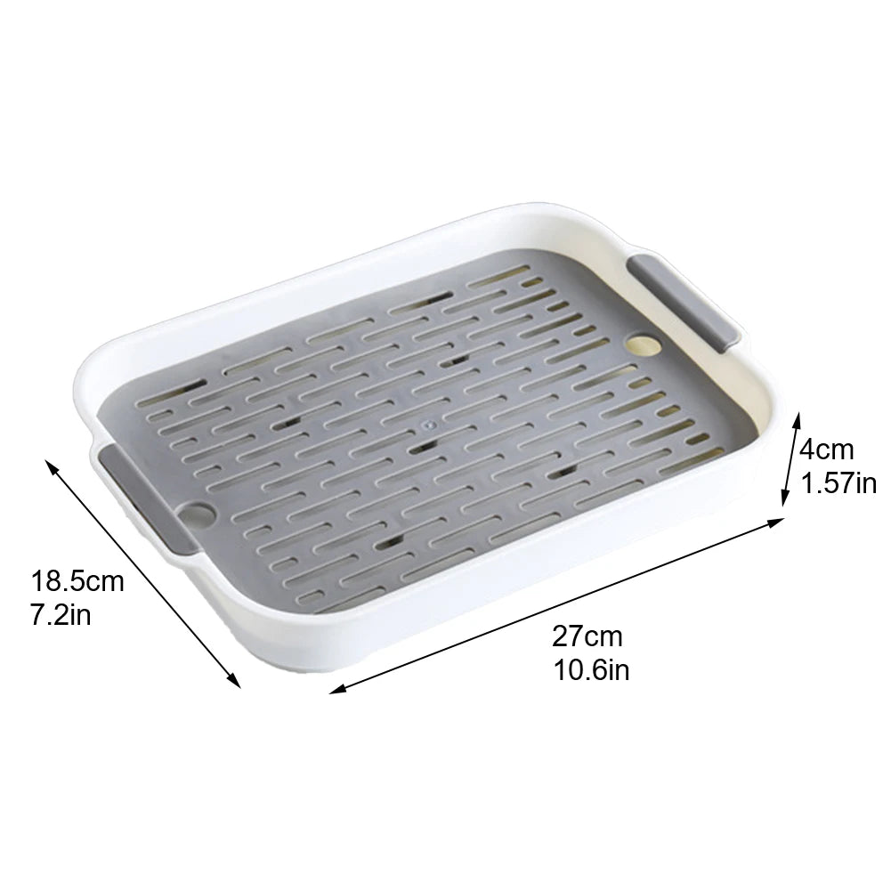 Small pet litter box with white tray and gray vented insert grate, side handle