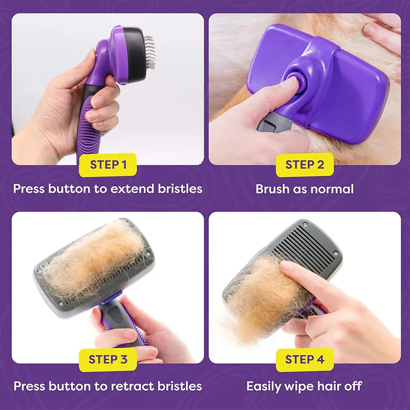 One-Click Self-Cleaning Slicker Brush for Dog and Cat Grooming