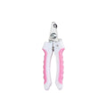 Pet nail clippers with pink cushioned handles and stainless steel cutting head