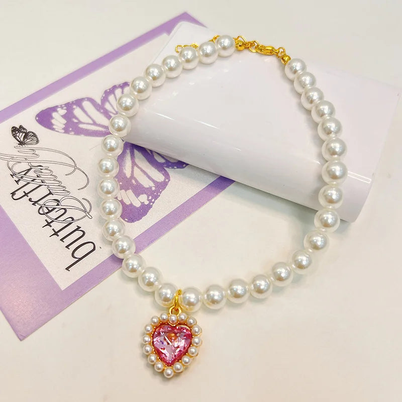 Cute Pearl Cat Collar Adjustable Kitten Necklace Summer
