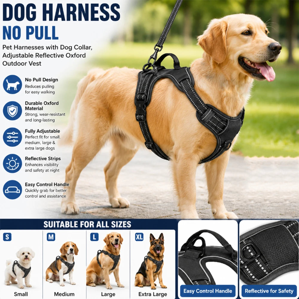 No-Pull Reflective Oxford Dog Harness Vest Large | PawJoyKwT
