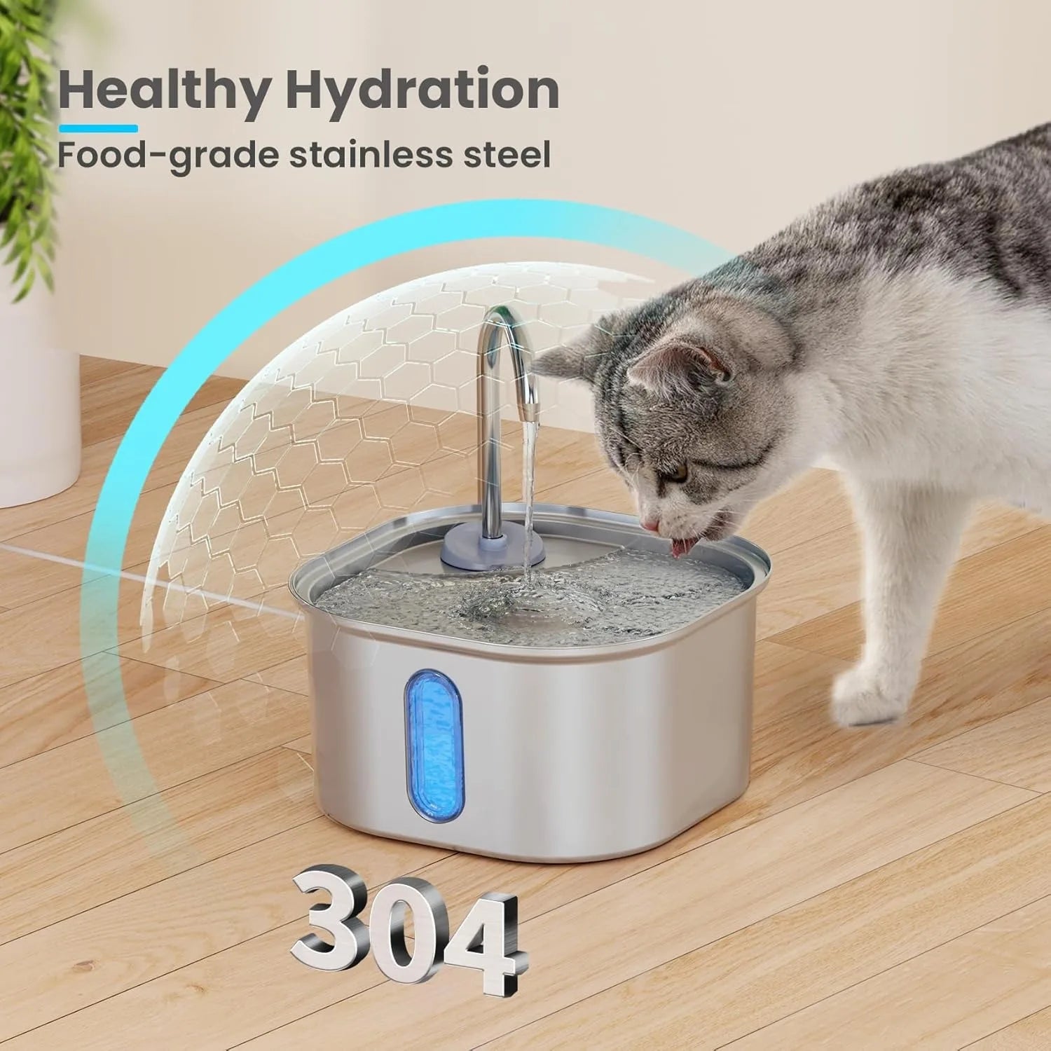 Stainless Steel Pet Water Fountain 3.2L | Hygienic Cat Fountain USA