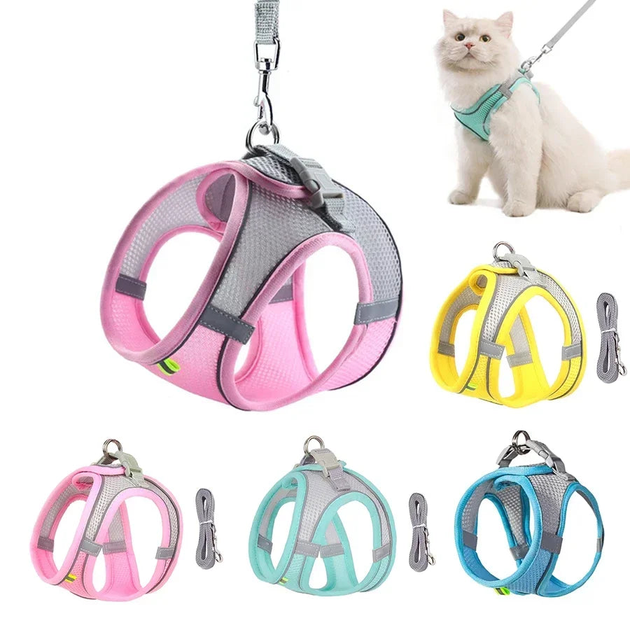 Dog Harness Leash Set Plaid Pattern Cute Adjustable No Pull Vest Small Medium