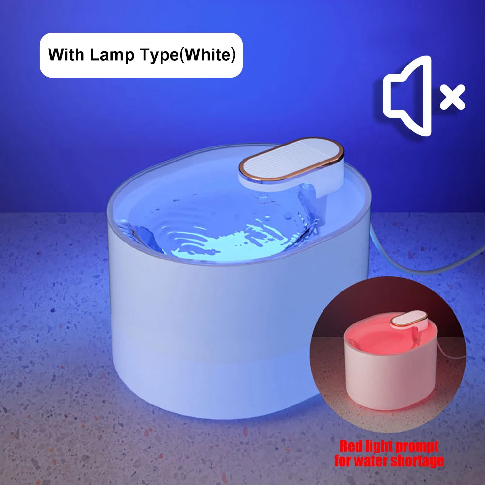3L LED auto cat water fountain, white tank with lamp top and red low-water alert