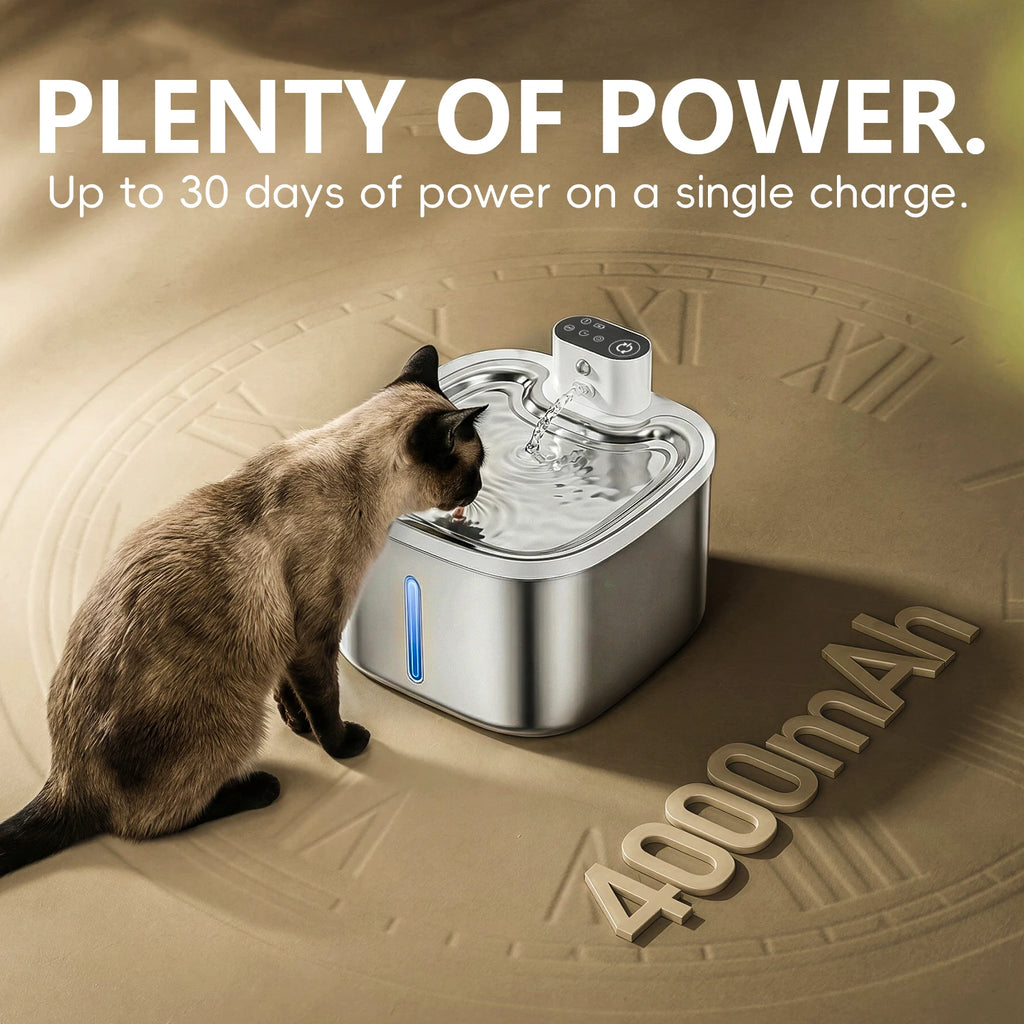 3.5L Wireless Cat Water Fountain 4000mAh Rechargeable Stainless Steel Tray Mute Pump