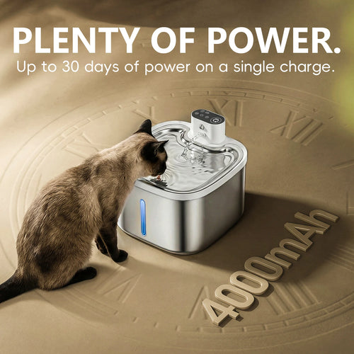 Stainless rechargeable cat water fountain with spout and blue indicator light