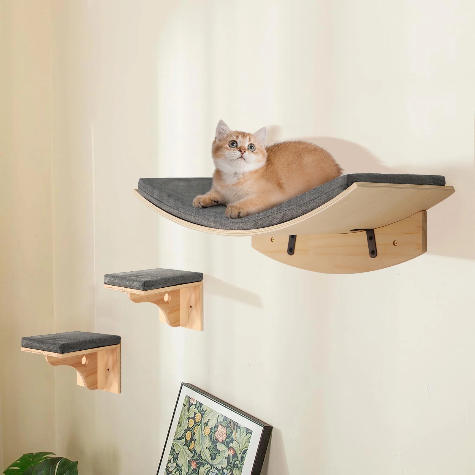 Wall Mounted Cat Shelf Bed Soft Cushion Indoor Perch