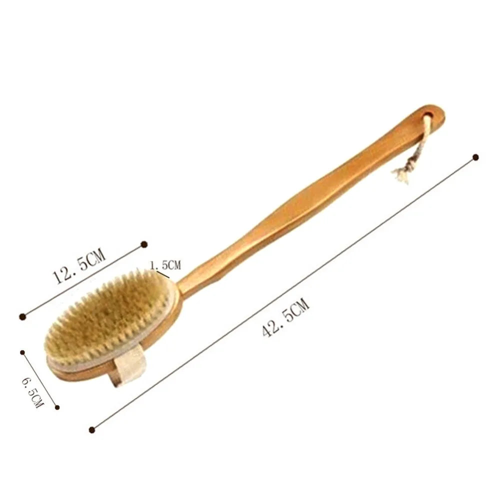 Natural Bath Brush Long Wooden Handle Back Scrubber