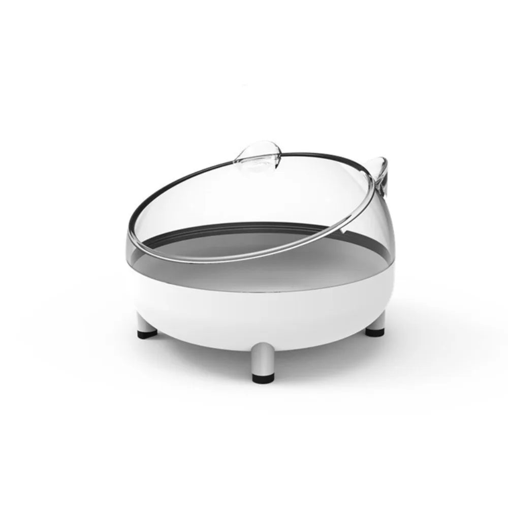 Transparent hamster sand bath box with clear lid and dark base supports