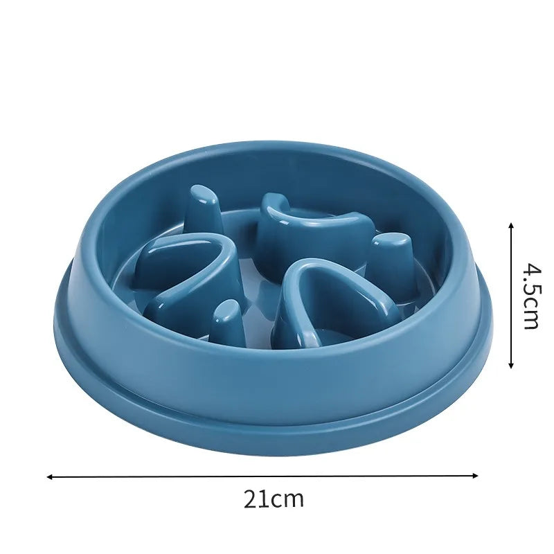 Blue slow feeder dog bowl with raised maze dividers, 21 cm diameter