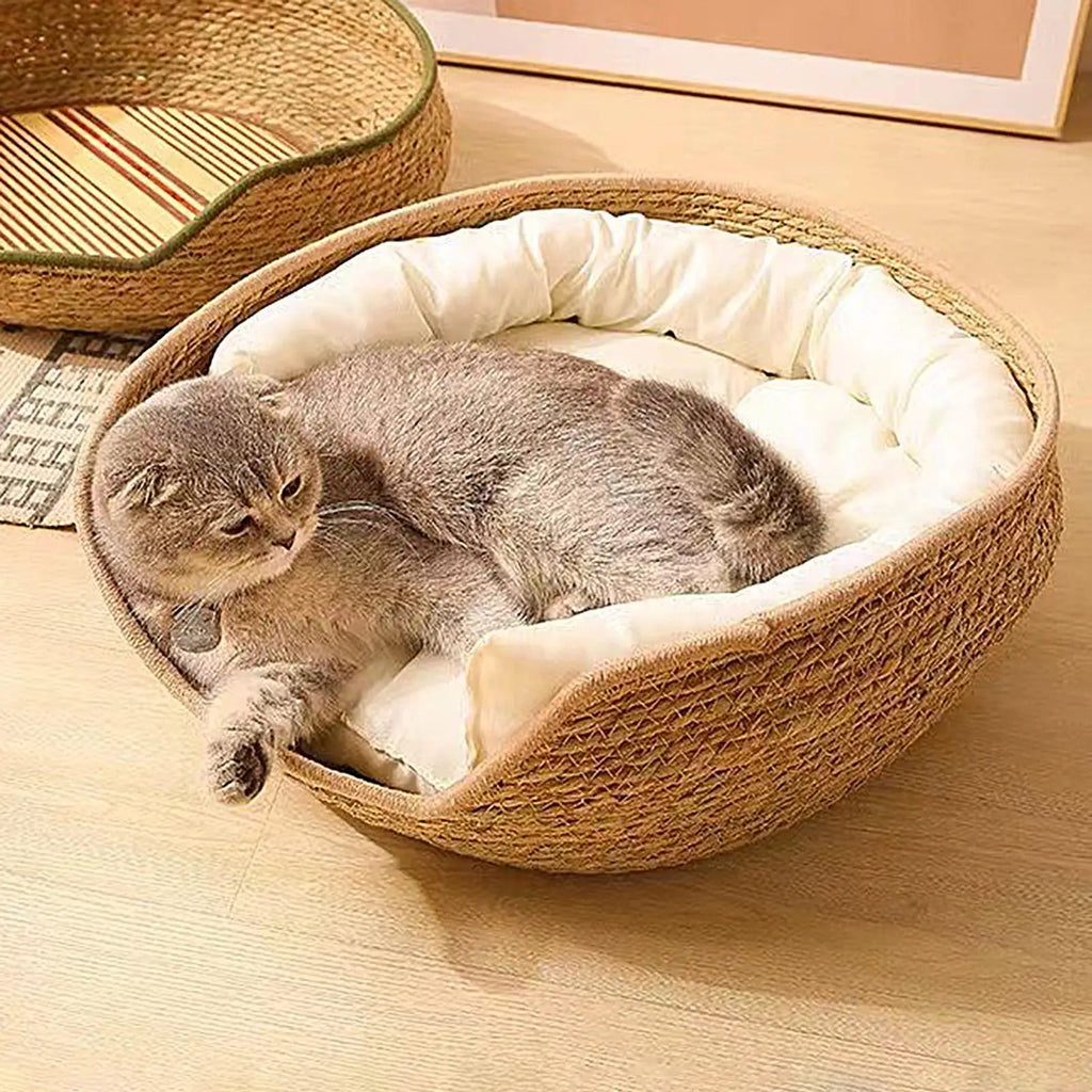 Hand-Woven Cotton Rope Cat Basket All Season
